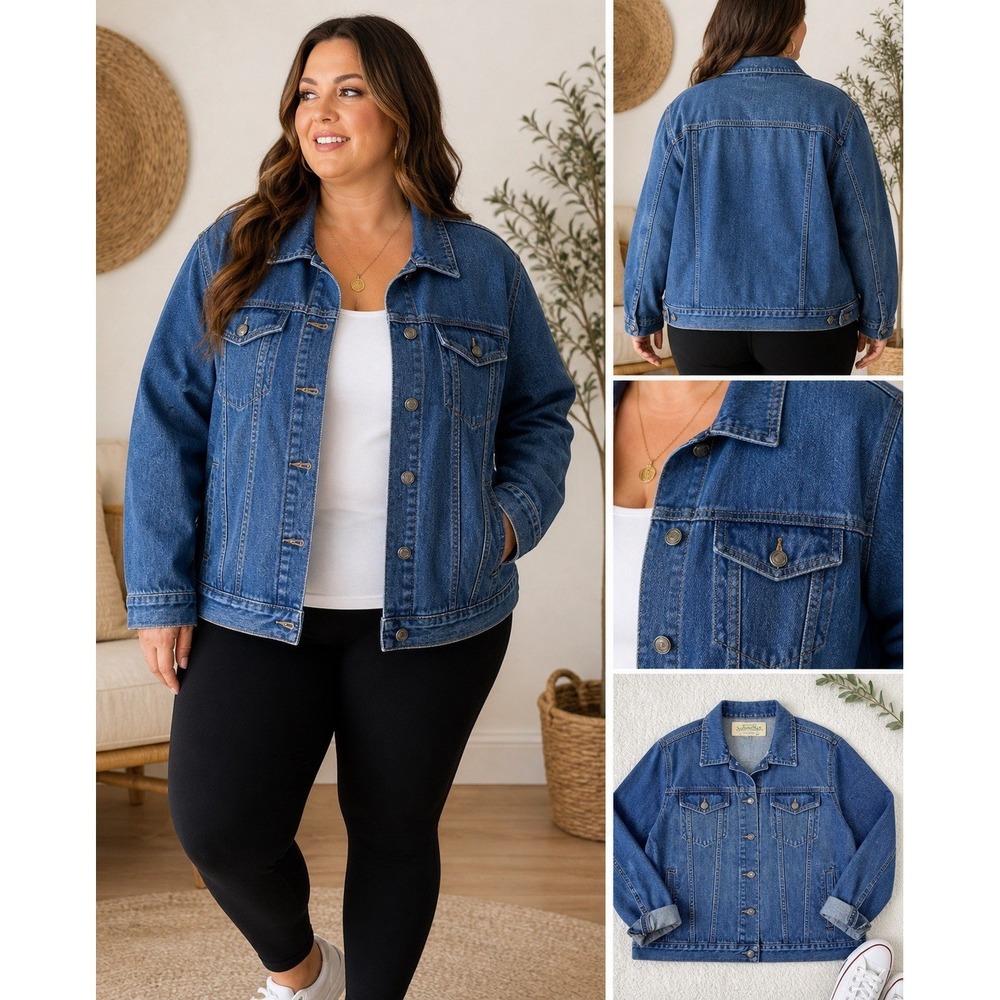 St. John's Bay Denim Jacket Women 22W Blue Excellent Classic Trucker‎ Plus Size